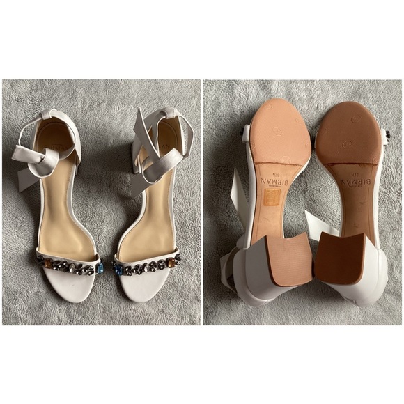 Alexandre Birman Clarita Jeweled Leather Block Heel Wrap Sandals White Bridal - Picture 3 of 17